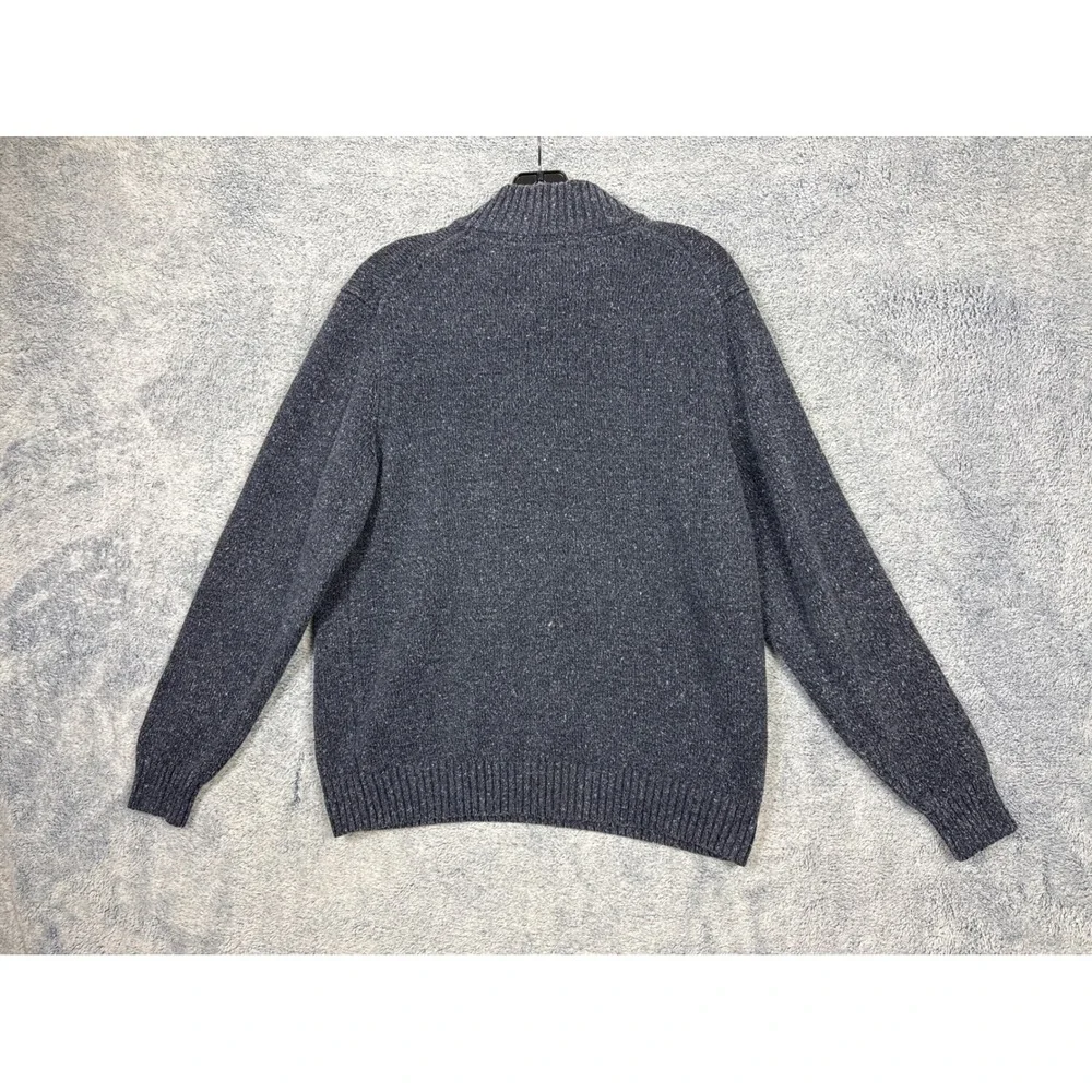 IZOD Mens Large Blue Button Pullover Sweater Marled Mock Neck Knit 9596